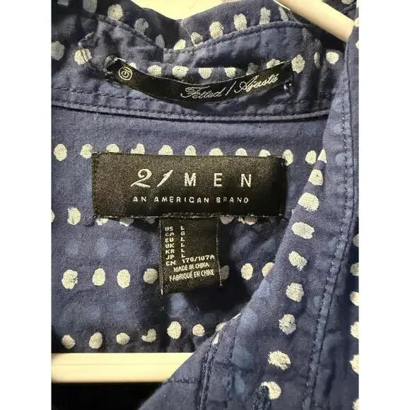 21 Men Navy Blue Patterned Long Sleeve Shirt Size L - Picture 2 of 4